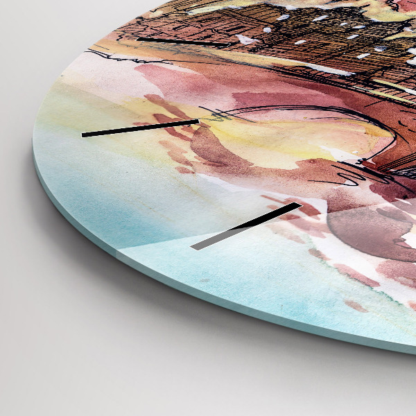 Kulaté skleněné hodiny s fotkou Malovaná krajina Paříže