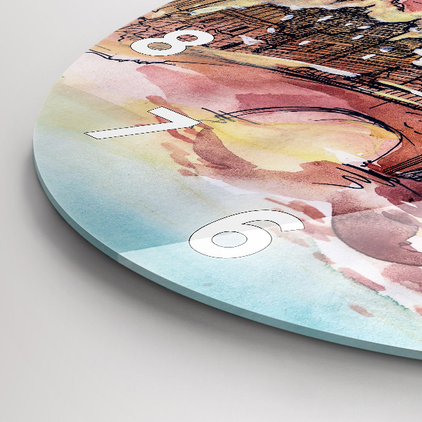 Kulaté skleněné hodiny s fotkou Malovaná krajina Paříže