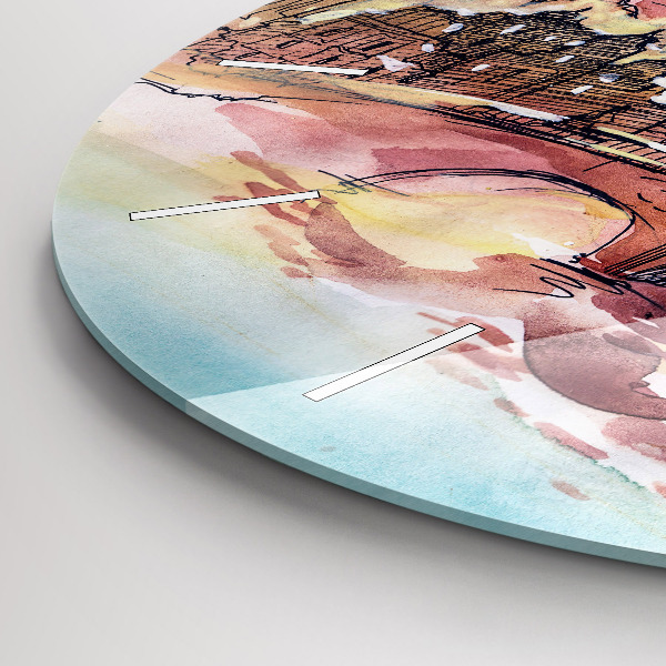 Kulaté skleněné hodiny s fotkou Malovaná krajina Paříže