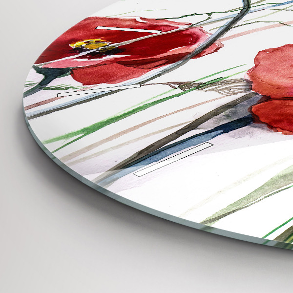 Kulaté skleněné hodiny s fotkou Malované červené máky