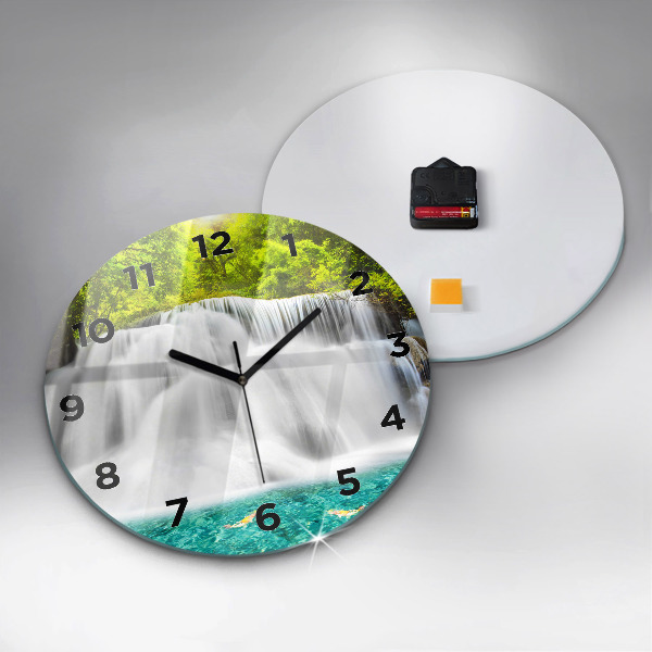 Kulaté skleněné hodiny s fotkou Vodopád v Thajsku
