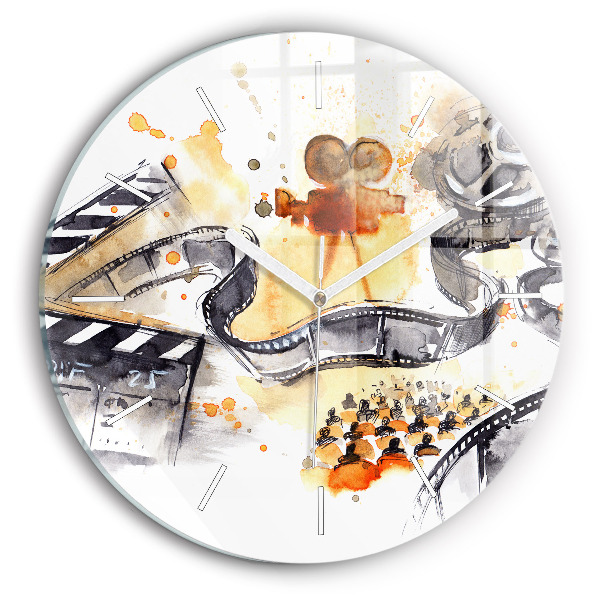 Kulaté skleněné hodiny s fotkou Filmová kamera