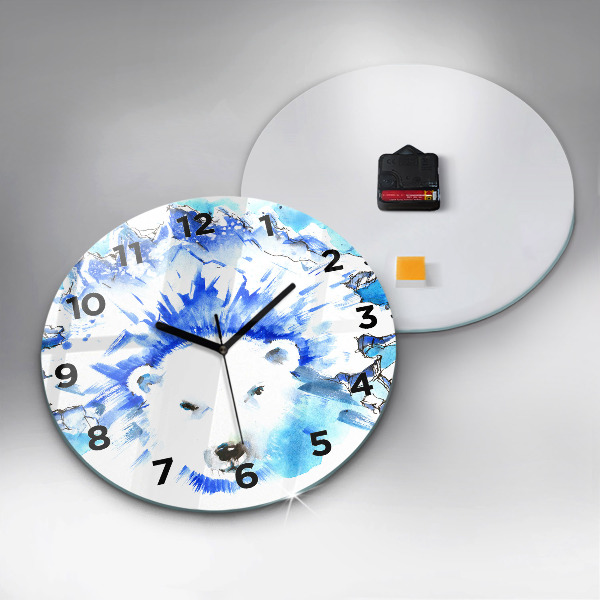Kulaté skleněné hodiny s fotkou Medvěd na ledovém pozadí