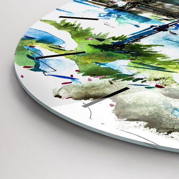 Kulaté skleněné hodiny s fotkou Malebné jaro