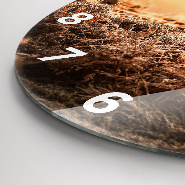 Kulaté skleněné hodiny s fotkou Jelen při východu slunce