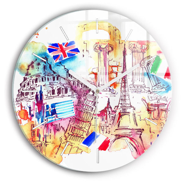 Kulaté skleněné hodiny s fotkou Atraktivní země světa