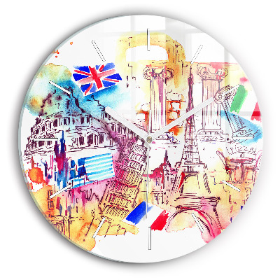 Kulaté skleněné hodiny s fotkou Atraktivní země světa