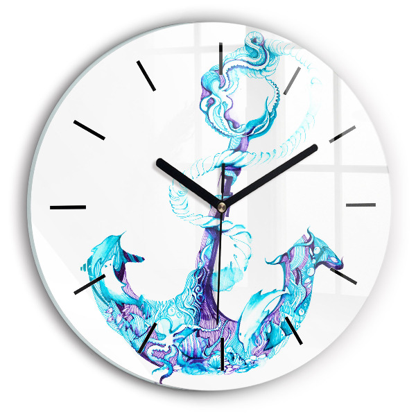 Kulaté skleněné hodiny s fotkou Mořská kotva