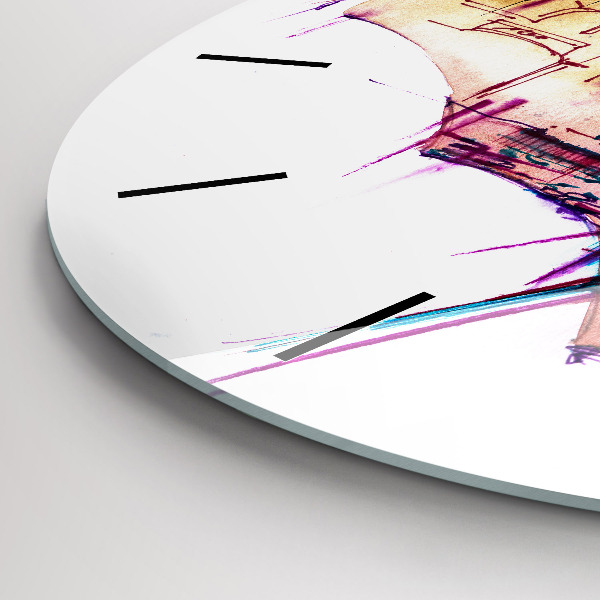 Kulaté skleněné hodiny s fotkou Deštník a město