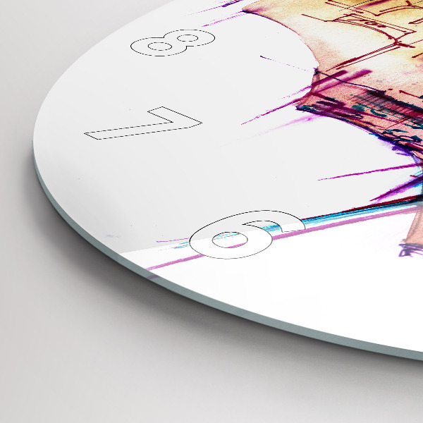 Kulaté skleněné hodiny s fotkou Deštník a město