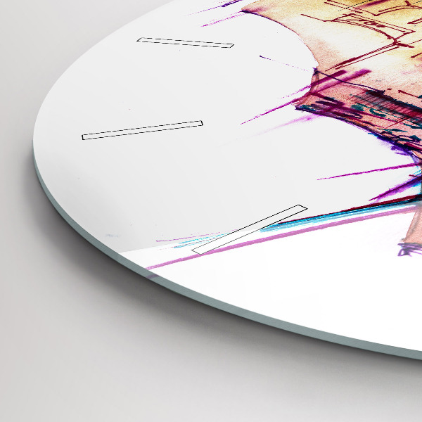 Kulaté skleněné hodiny s fotkou Deštník a město