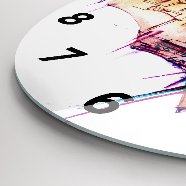 Kulaté skleněné hodiny s fotkou Deštník a město