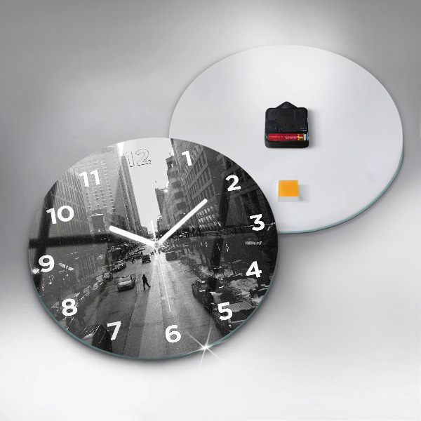 Kulaté skleněné hodiny s fotkou Ulice Chicaga