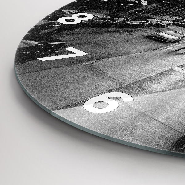 Kulaté skleněné hodiny s fotkou Ulice Chicaga