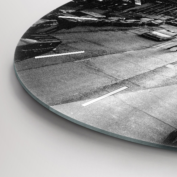 Kulaté skleněné hodiny s fotkou Ulice Chicaga