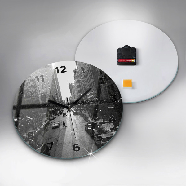 Kulaté skleněné hodiny s fotkou Ulice Chicaga