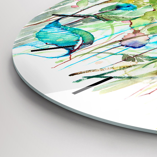 Kulaté skleněné hodiny s fotkou Květiny na louce