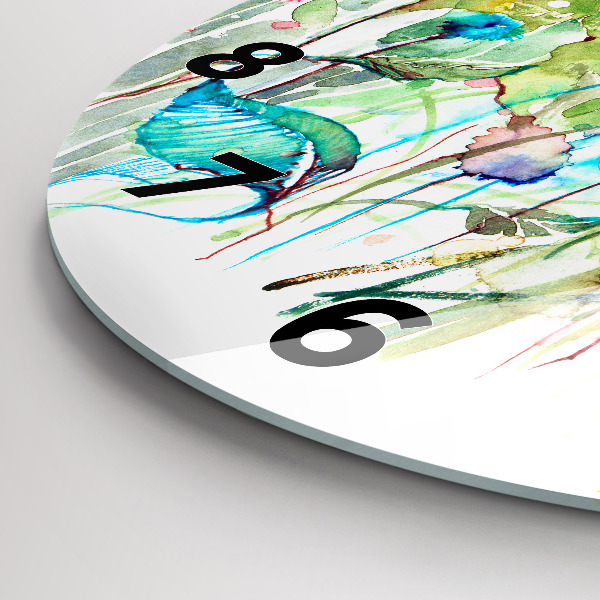 Kulaté skleněné hodiny s fotkou Květiny na louce