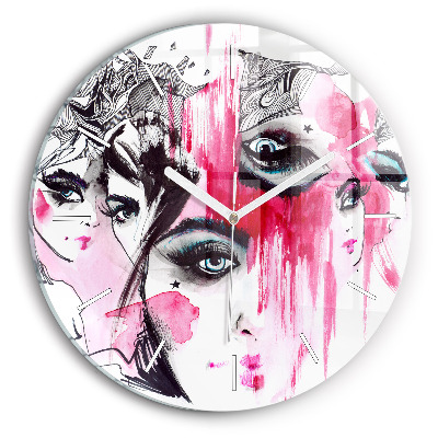 Kulaté skleněné hodiny s fotkou Abstrakce mnoha tváří