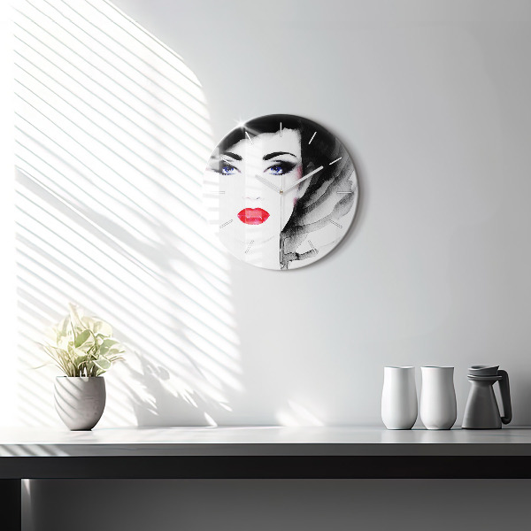 Kulaté skleněné hodiny s fotkou Portrét ženy