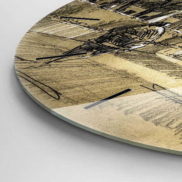 Kulaté skleněné hodiny s fotkou Park a stromy v sépiové barvě