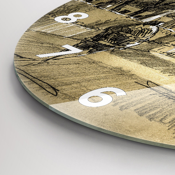 Kulaté skleněné hodiny s fotkou Park a stromy v sépiové barvě