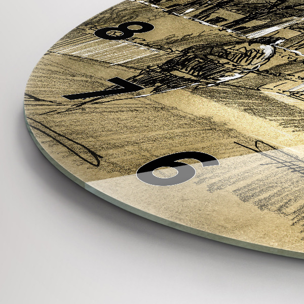 Kulaté skleněné hodiny s fotkou Park a stromy v sépiové barvě