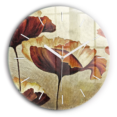 Kulaté skleněné hodiny s fotkou Malované máky