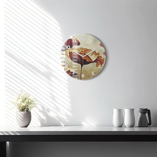 Kulaté skleněné hodiny s fotkou Malované máky