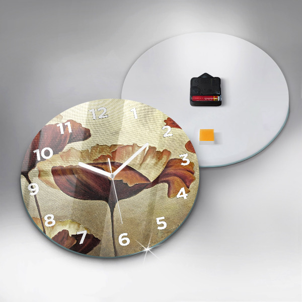 Kulaté skleněné hodiny s fotkou Malované máky