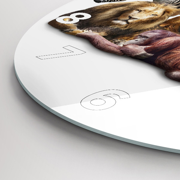 Kulaté skleněné hodiny s fotkou Divoká zvířata