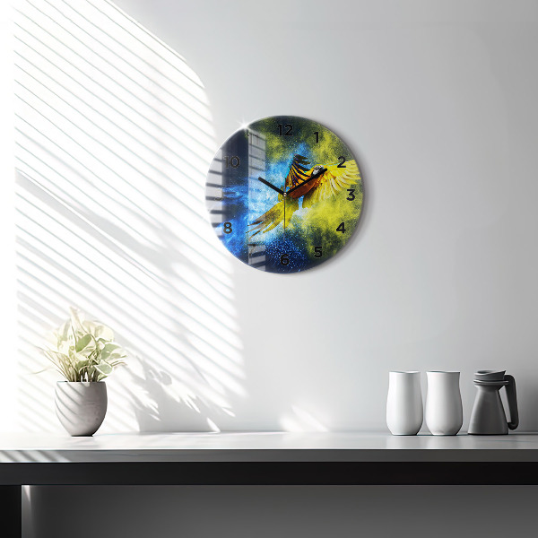 hodiny na skle Barevný papoušek