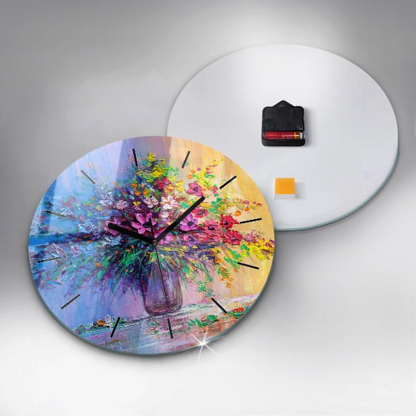 hodiny na skle Květiny ve váze