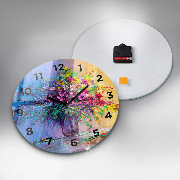 hodiny na skle Květiny ve váze