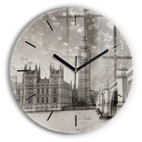 Kulaté skleněné hodiny s fotkou Londýnský Big Ben