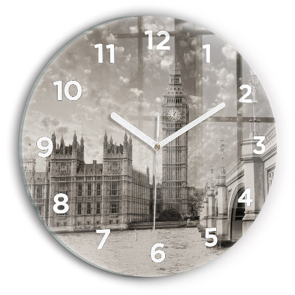 Kulaté skleněné hodiny s fotkou Londýnský Big Ben
