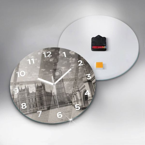 Kulaté skleněné hodiny s fotkou Londýnský Big Ben