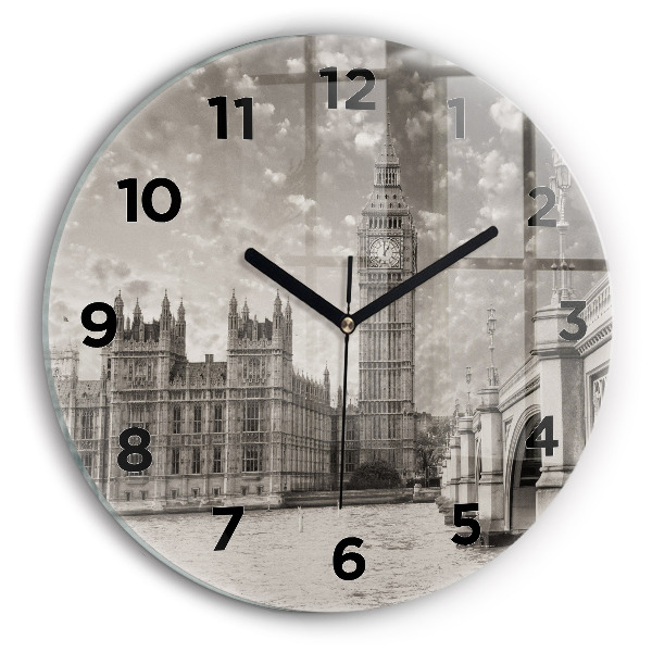 Kulaté skleněné hodiny s fotkou Londýnský Big Ben