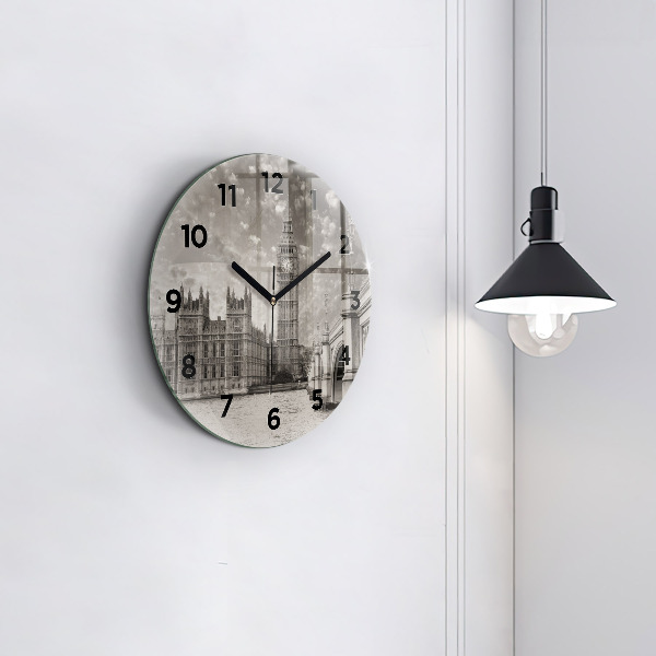 Kulaté skleněné hodiny s fotkou Londýnský Big Ben