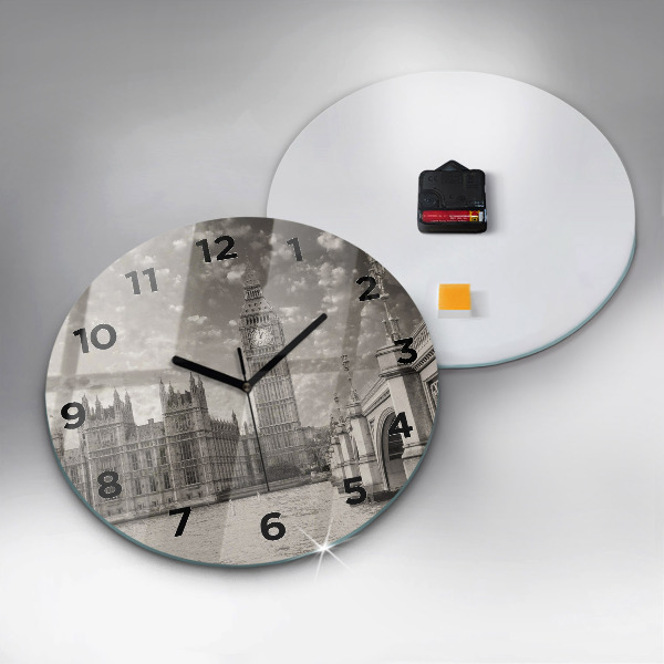 Kulaté skleněné hodiny s fotkou Londýnský Big Ben