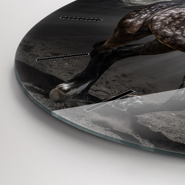 Kulaté skleněné hodiny s fotkou Cválající kůň