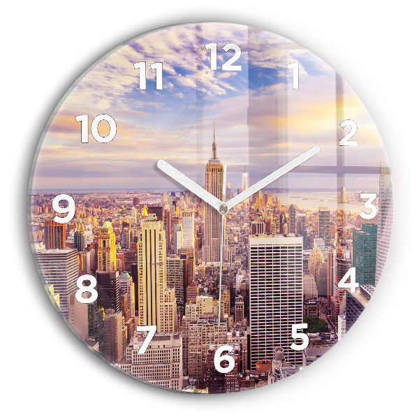 Kulaté skleněné hodiny s fotkou Západ slunce New York