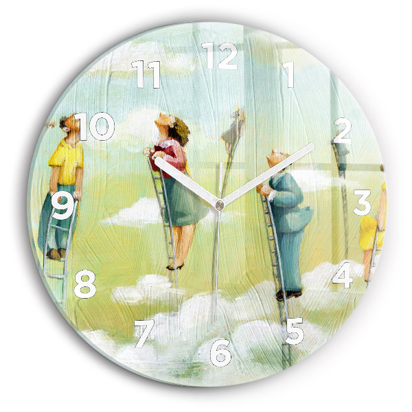 Kulaté skleněné hodiny s fotkou Lidé na žebřících