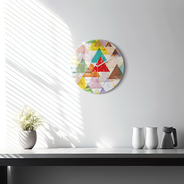 Kulaté skleněné hodiny s fotkou Geometrické trojúhelníky
