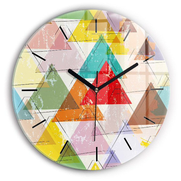 Kulaté skleněné hodiny s fotkou Geometrické trojúhelníky