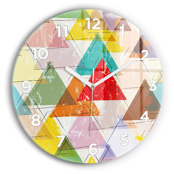 Kulaté skleněné hodiny s fotkou Geometrické trojúhelníky