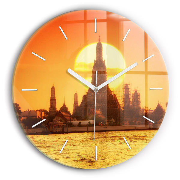 Kulaté skleněné hodiny s fotkou Wat arun Bangkok Thajsko