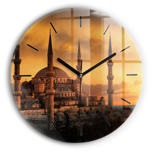 Kulaté skleněné hodiny s fotkou Istanbulská mešita