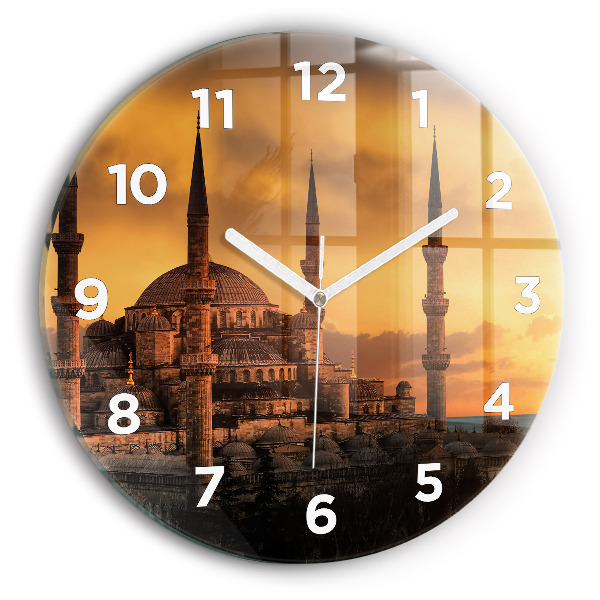 Kulaté skleněné hodiny s fotkou Istanbulská mešita