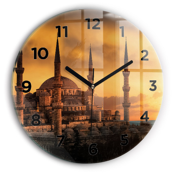 Kulaté skleněné hodiny s fotkou Istanbulská mešita